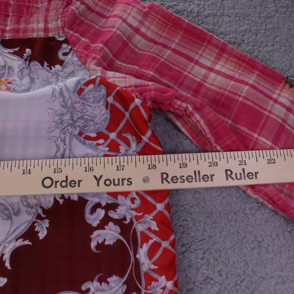 Cyrena Top Womens Small Pink Colorful Plaid Floral Button Long Sleeve Boho - Picture 5 of 8